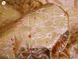 Indian Peach Banarasi Silk brocade by the yard fabric wedding dress material crafting home decor cushion covers upholstery clutches costumes 